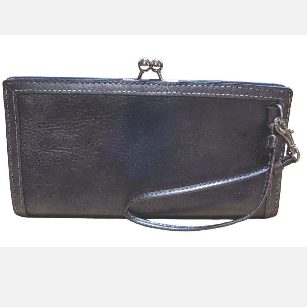 Wilson Leather Pelle Studio Taupe Clutch Convertible Wristlet Strap Vintage Y2k